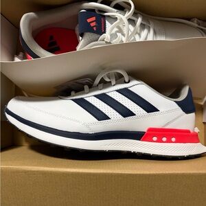 Adidas Men's S2G SL Leather 24. White and Navy Sneakers with Red Accents